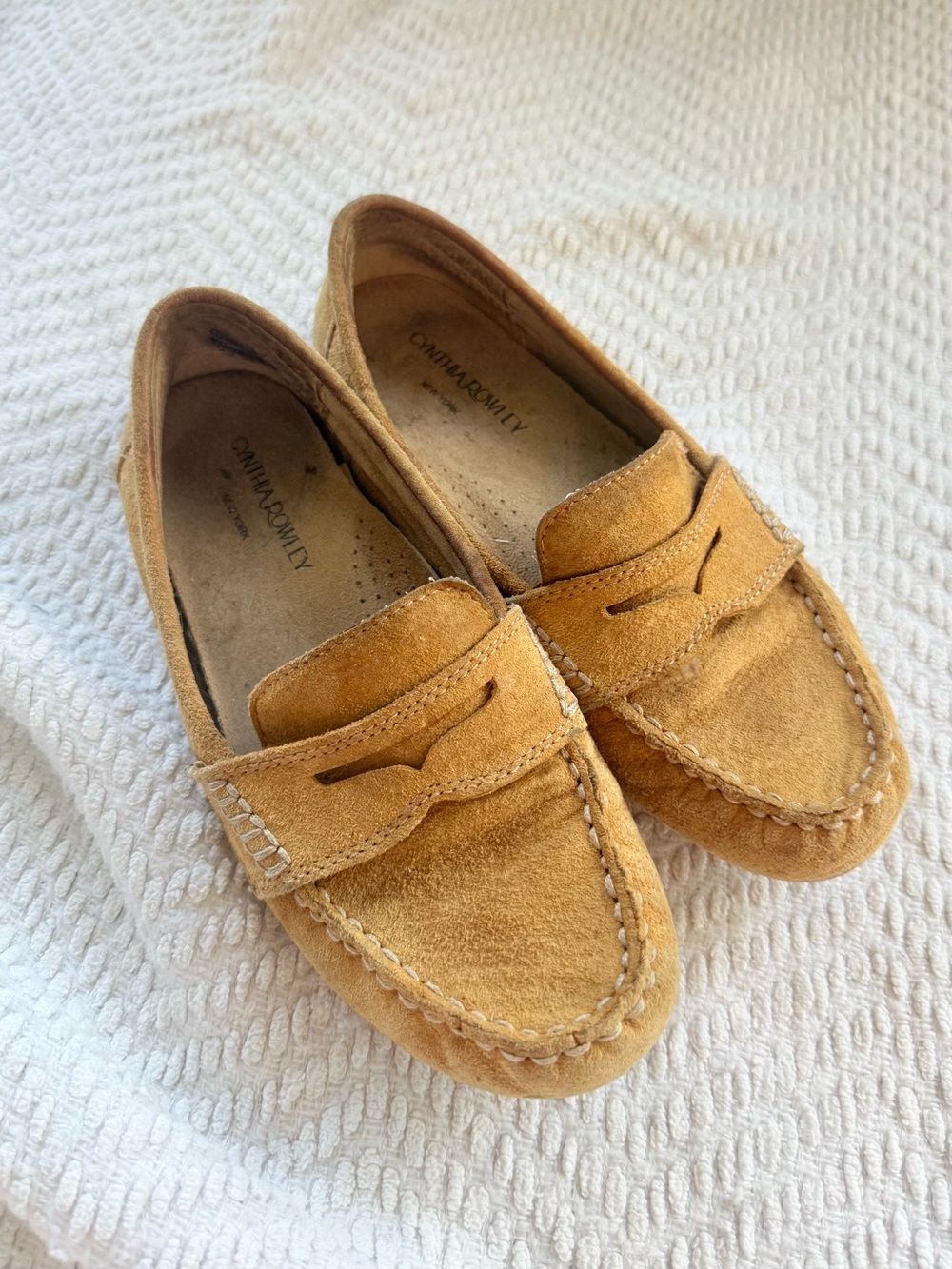 Cynthia Rowley Suede Penny Loafers in Tan